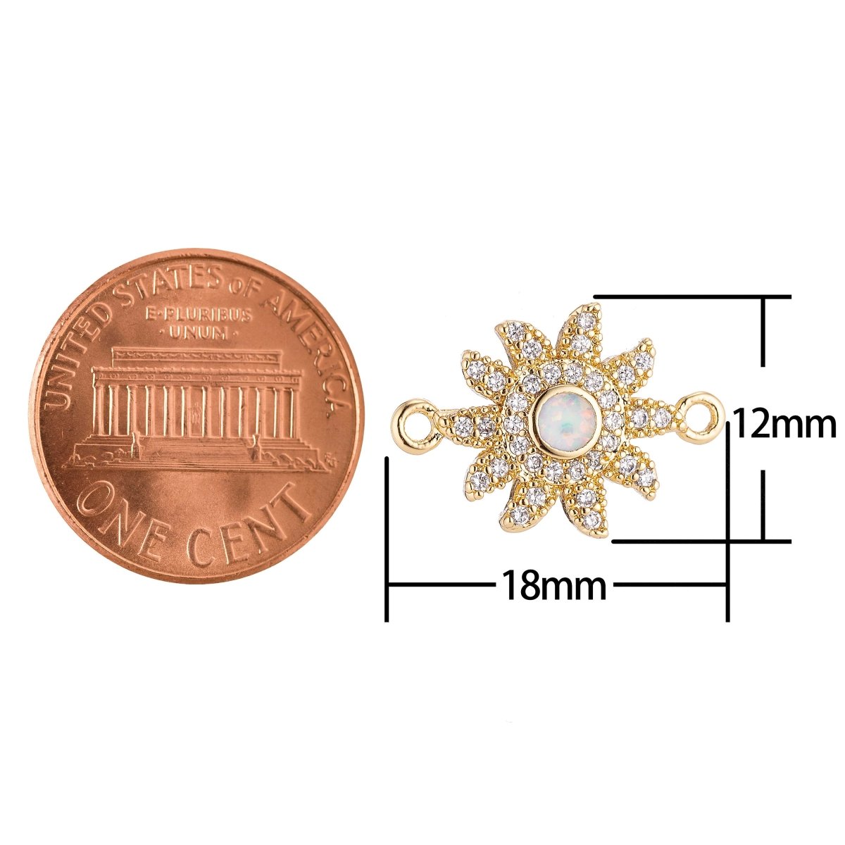 18K Gold Filled Tiny Blooming Blossom Flower Cubic Zirconia Bracelet Charm Bead Finding Connector for Earring Jewelry Making F-083