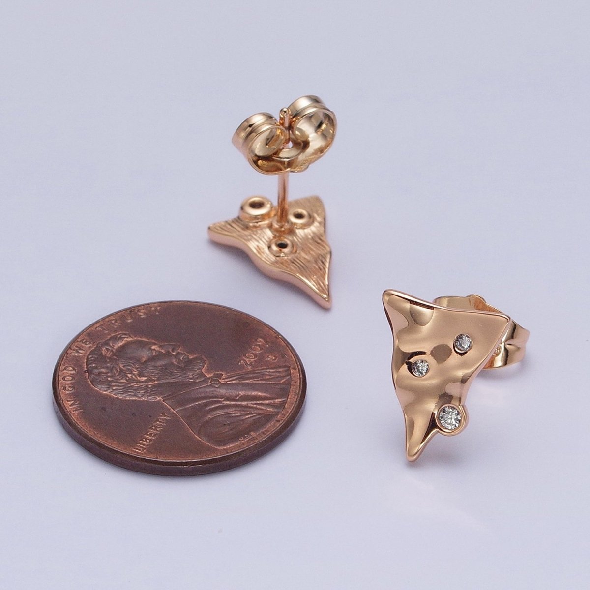18K Gold Filled Triangle Hammered CZ Dotted Stud Earrings | AD1408