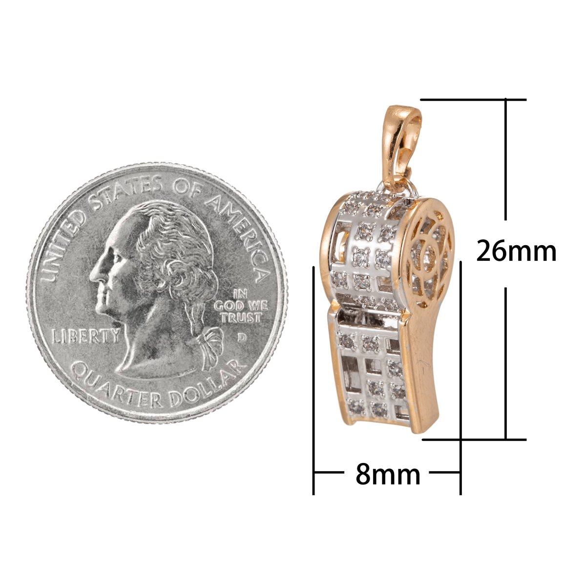 18K Gold Filled Whistle Charm Micro Pave Pendant Findings for Necklace Component Jewelry Making Supplies I-213