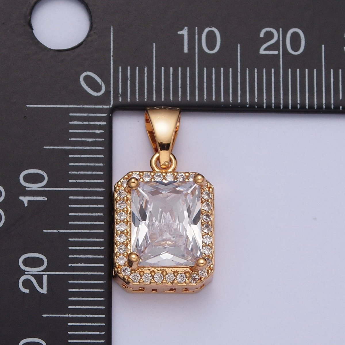 18K Gold Micro Pave CZ Baguette Pendant Charm . Statement Necklace X-357