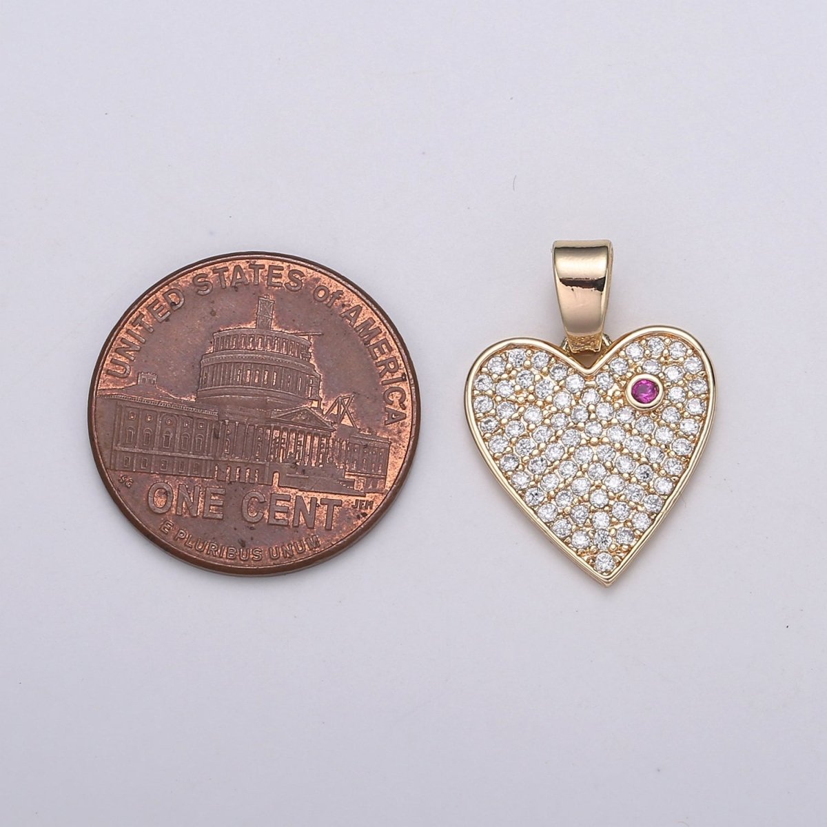 18K Gold Micro Pave CZ Heart Pendant Charm, Open Heart Micro Pave CZ Pendant Charm, Pendant, For DIY Jewelry, J-284