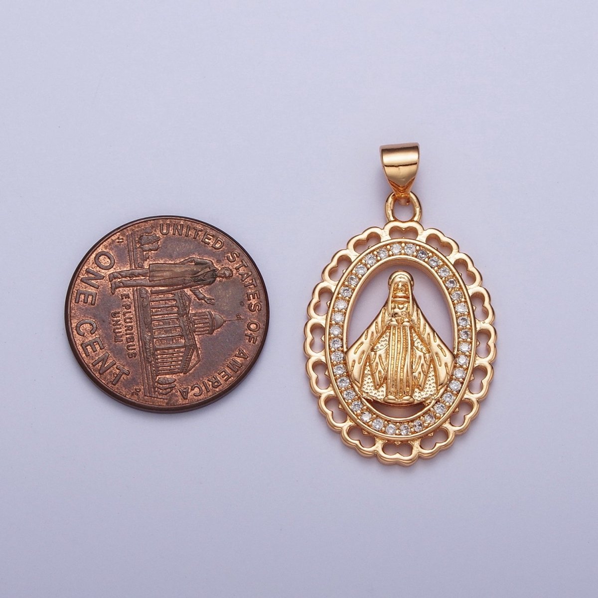 18K Gold Micro Paved CZ Religious Nossa Senhora Aparecida Pendant For Jewelry Making H-178