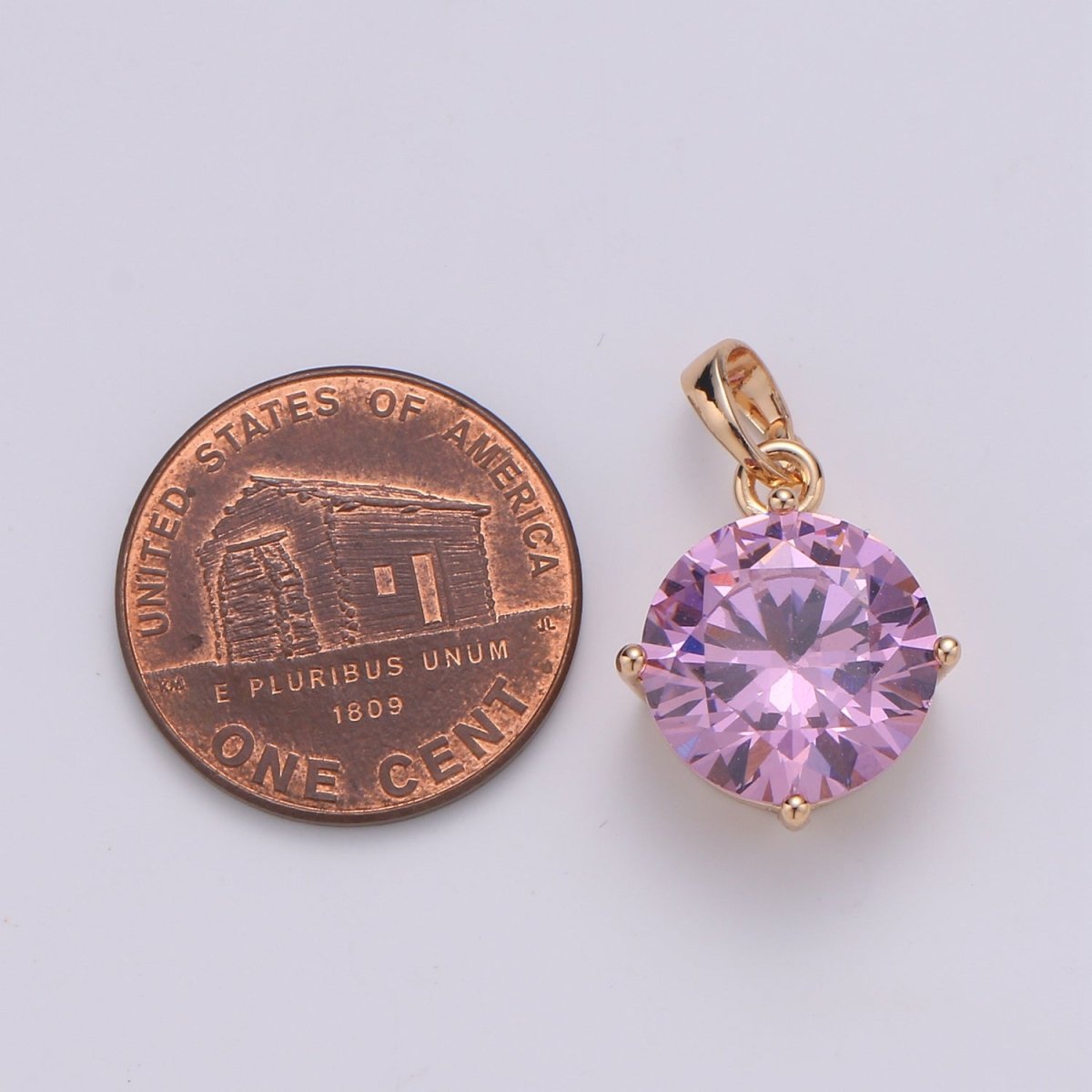 18K Pink Crystal Gold Filled Round Pendants J-112