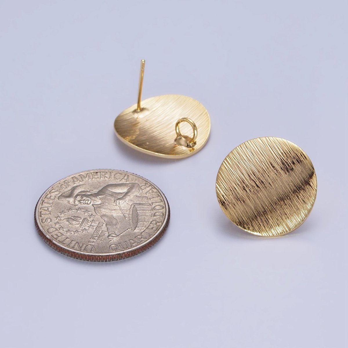 18mm Line-Textured Round Stud Open Loop Gold Earrings Supply | Z-080
