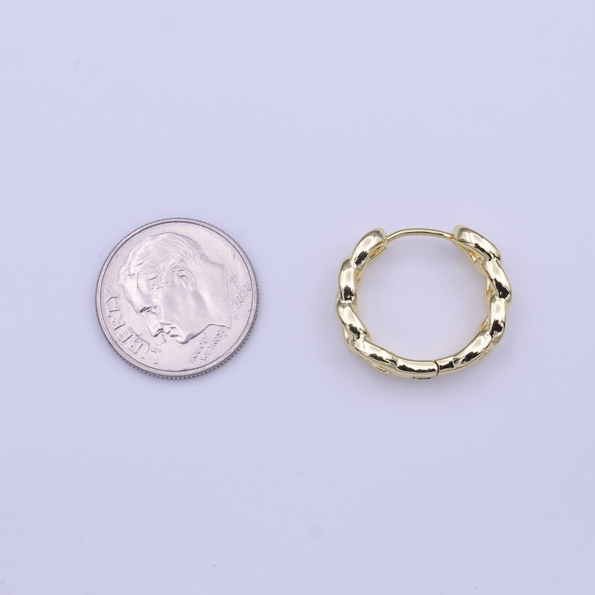 19mm Gold Curb Chain Link Huggie Hoop Earrings | AD-220