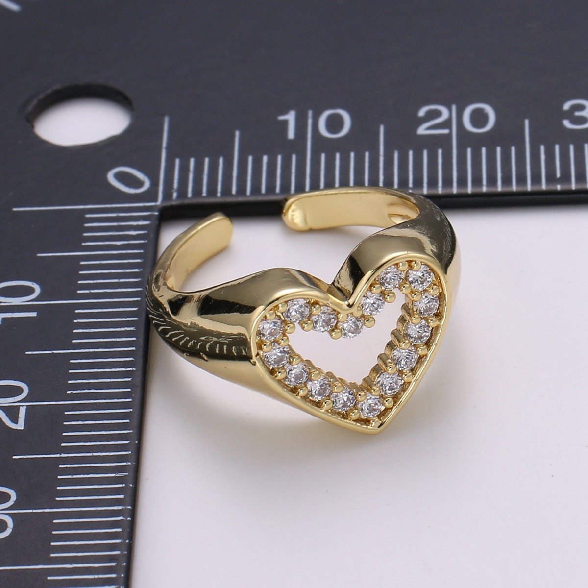 1pc Clear CZ Love 24K Gold Ring, Heart Cubic Adjustable Gold Curb Ring, Signet Ring, Clear Cubic Zirconia Ring,R-461