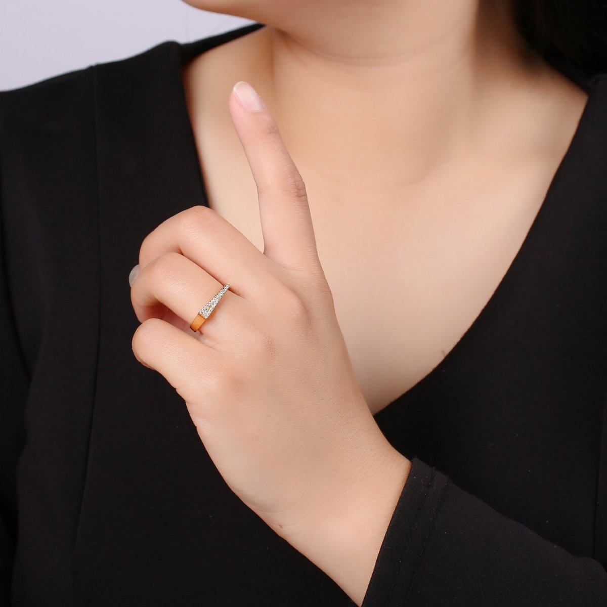 1pc Clear CZ Love Gold Ring, Dart Cubic Adjustable Gold Curb Ring, Simple Ring, Clear Cubic Zirconia Ring,Ring-350