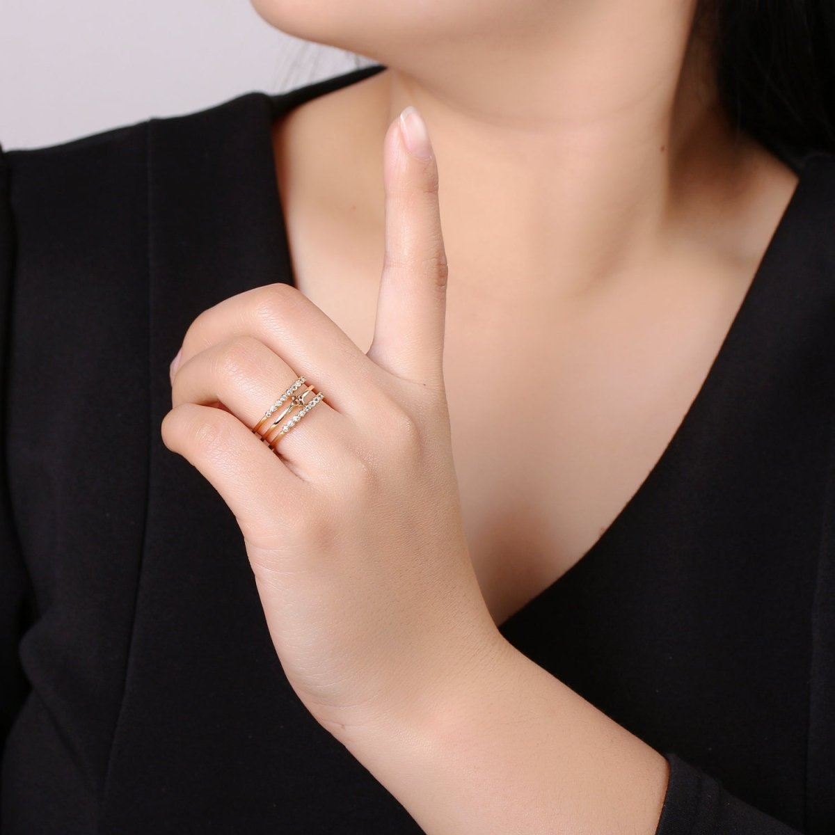 1pc Daisy Pave 18k Gold Ring, Adjustable Gold Curb Ring, Simple double rows of Flower Ring, Bouquet Sun Flower R308