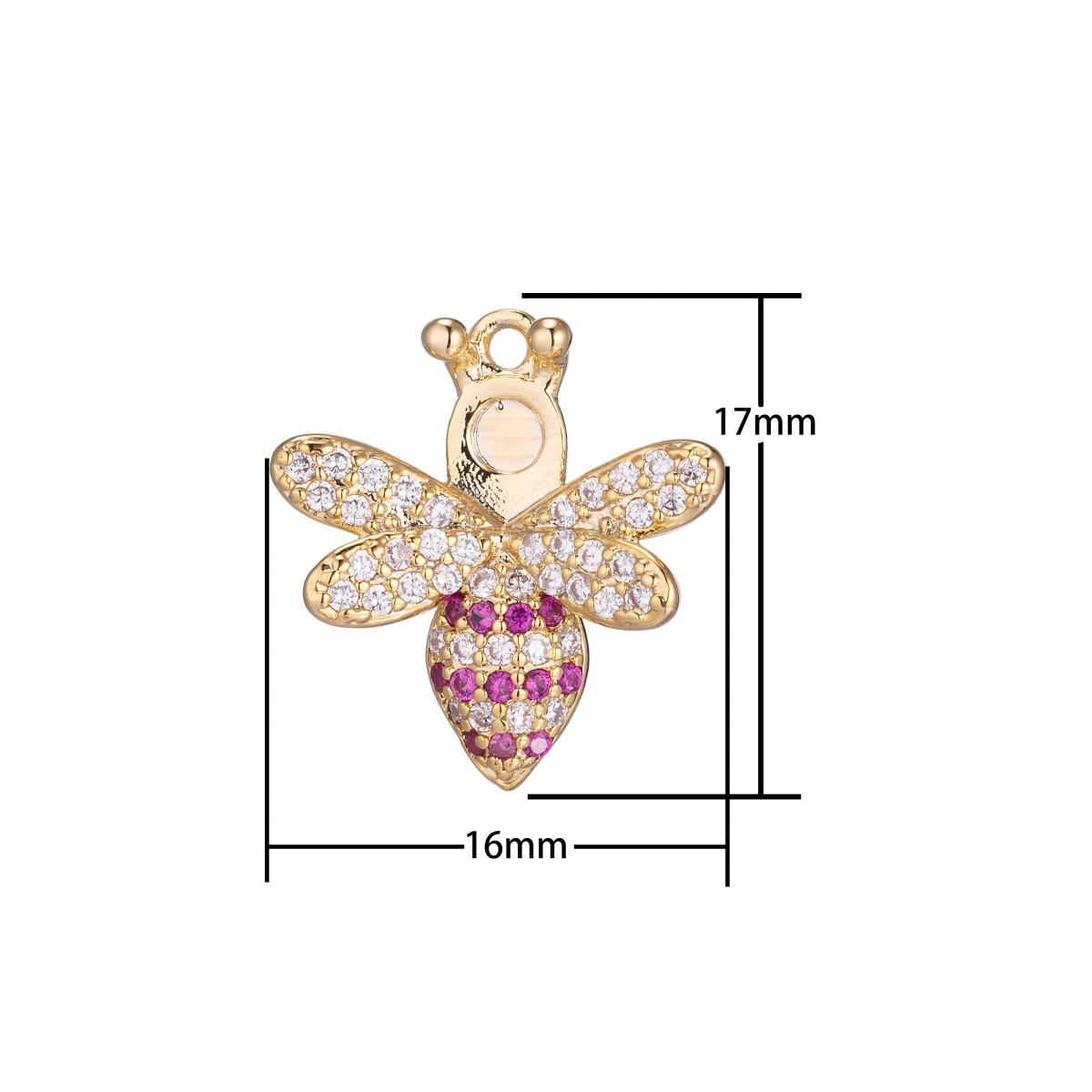 1pc Gold Filled Cz Bee Wasp Cubic Zirconia Necklace Pendant Micro Pave Charm Bead Bails Findings for Jewelry MakingC-449