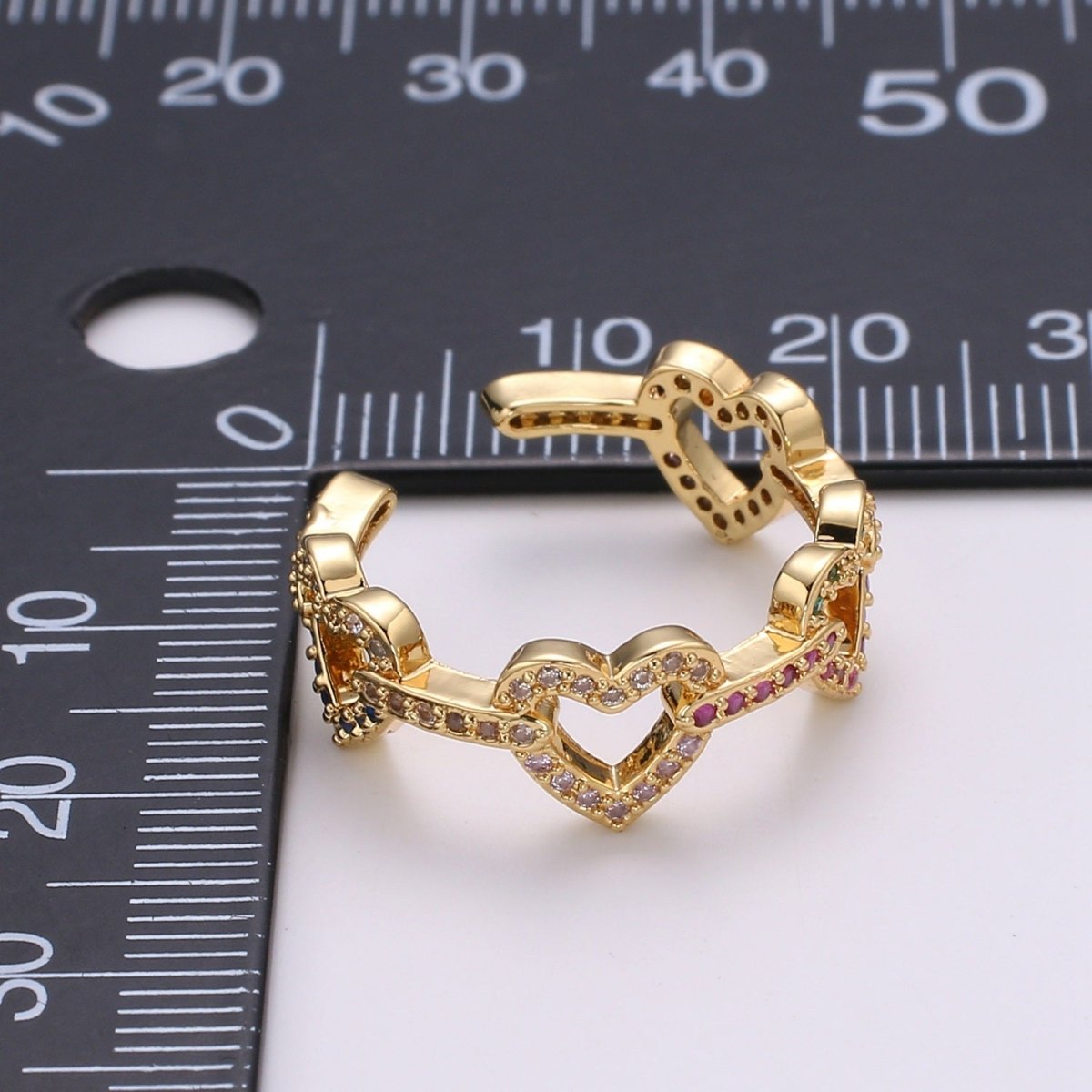 1pc Multi color CZ Love 24K Gold Ring, Heart Cubic Adjustable Gold Curb Ring, Simple Ring, Beautiful Cubic Zirconia Ring,R-463