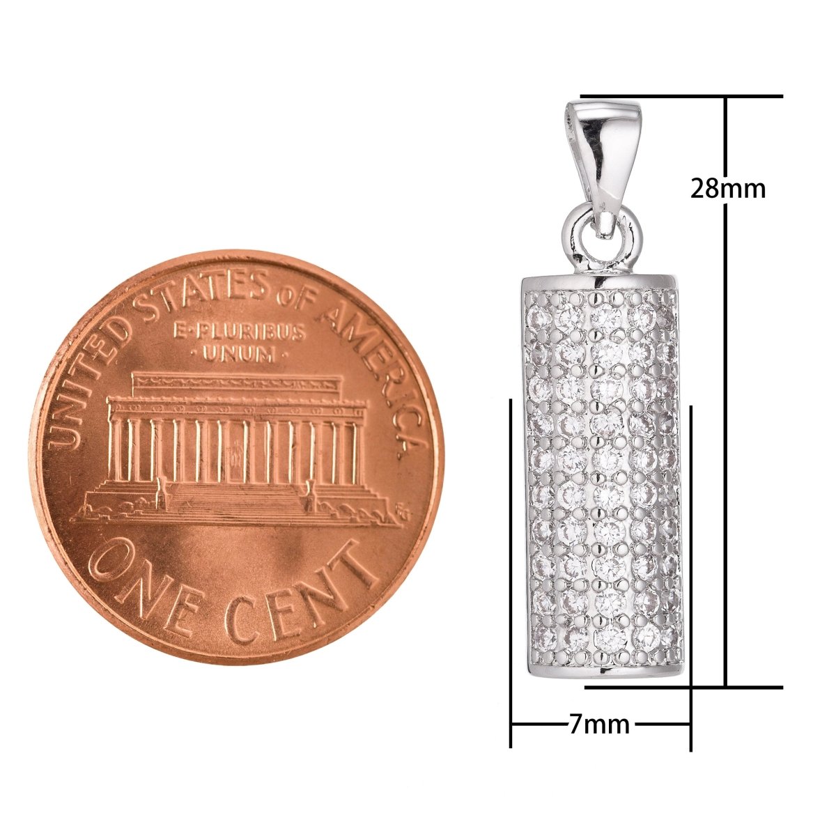 1pc Silver Cylinder Charm, Cubic Zirconia Necklace Pendant Charm Bead Bails Findings for Jewelry Making, PDGF-941/I-5
