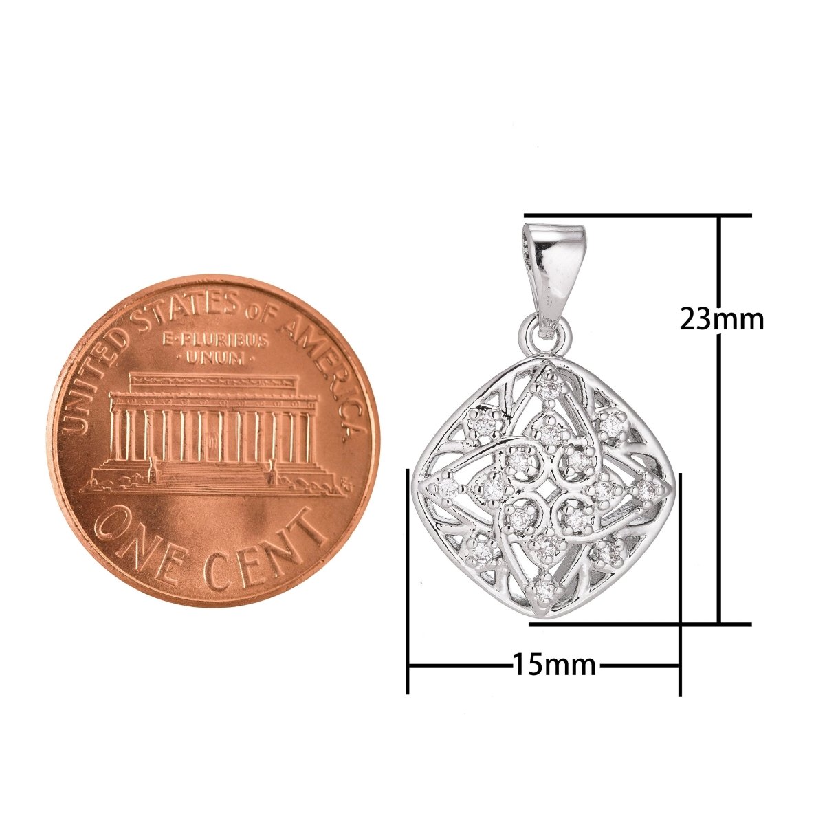 1pc Silver Diamond 4 Pointed Star Design Charm, Cubic Zirconia Necklace Pendant Charm Bead Bails Findings for Jewelry Making