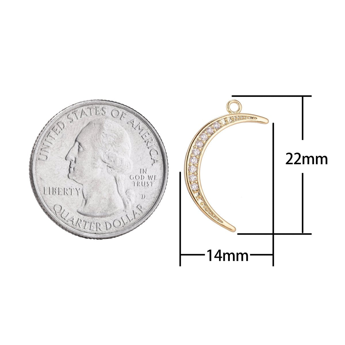 1pc Thin Gold Filled Crescent Moon Celestial, Lunar, Tusk Cubic Zircon Layered Necklace Pendant Charm Bead Findings for Jewelry Making C-096