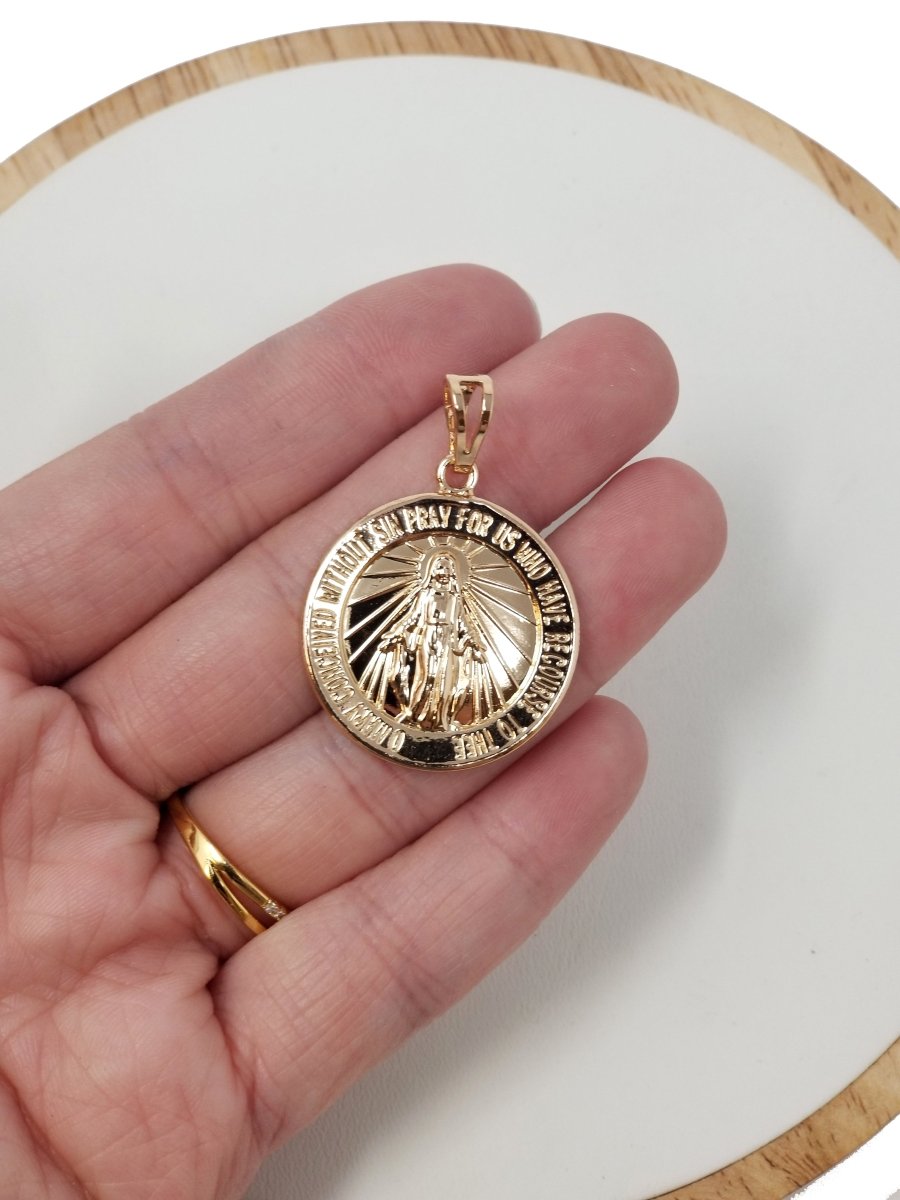 1pc Wholesale 14K Gold Plated Virgin Mary "Mary Pray for Us" Quote Pendant, Christian Pendant for Necklace Bracelet Anklet Making J-200