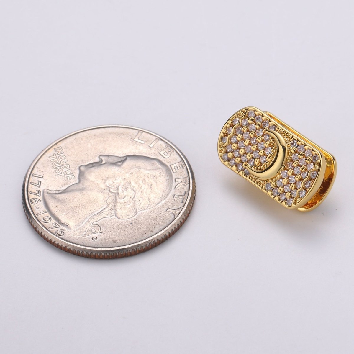 1x 14k Gold Filled Moon Spacer Bead for Bracelet Connector Cubic Zirconia Beads Flat Rectangle Shape Micro pave Spacer Beads