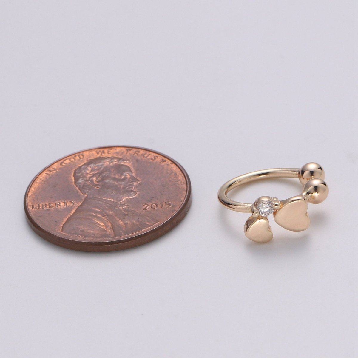 18K Gold Filled Double Mini Heart CZ Ear Cuff Earrings | AI093