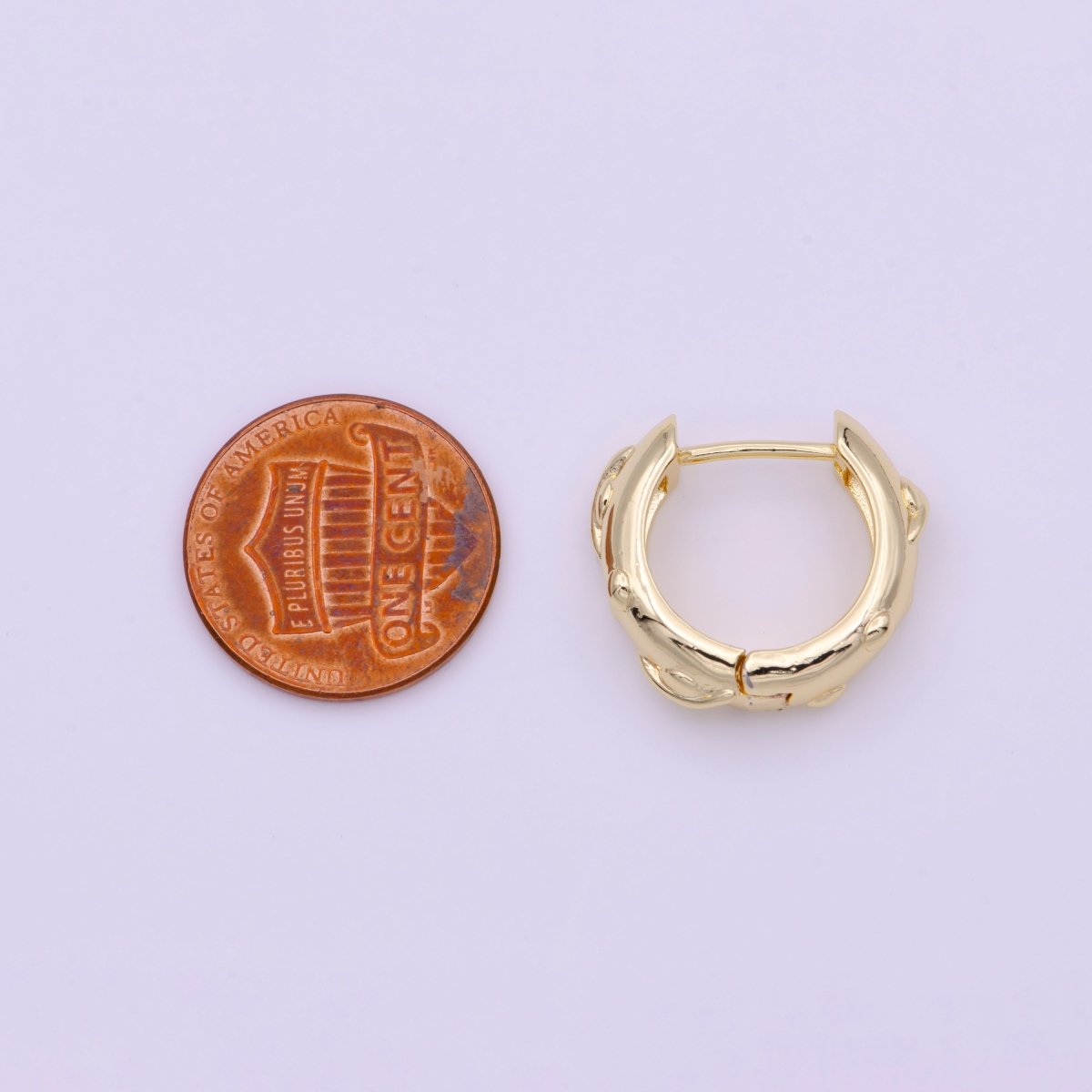 20mm Bead Dotted Textured Gold Huggie Hoops Earrings | AD-159