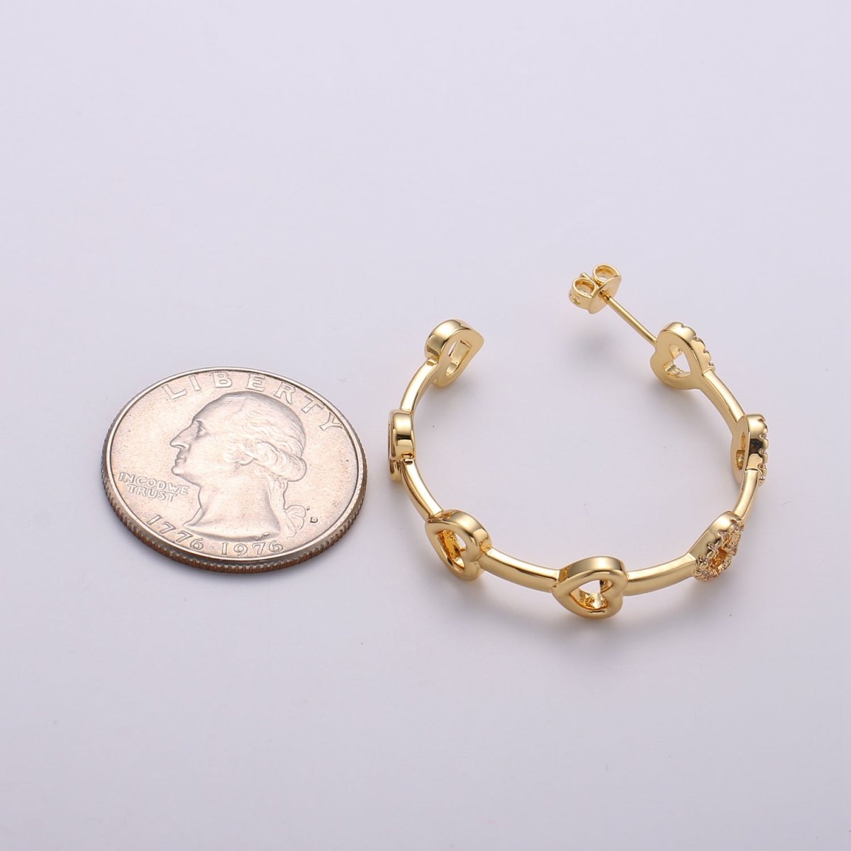 24k Gold Earrings, Hoop Earrings, Heart Hoop, CZ Circle Earring, Gift for Her, Earrings for Women, Everyday Wear Earring Q-535