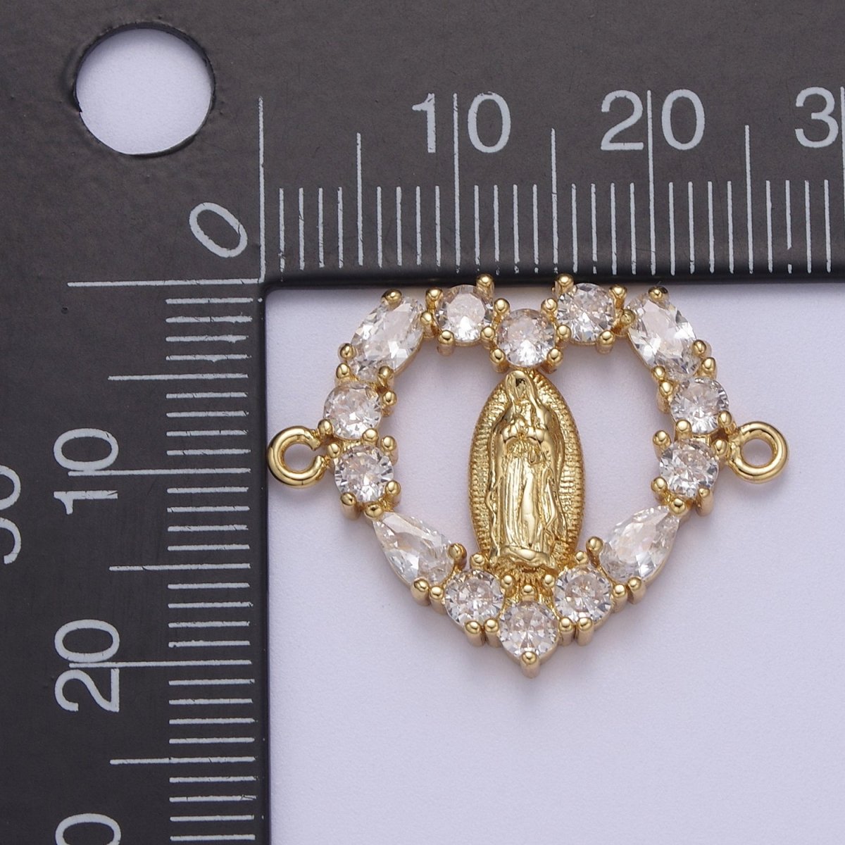 24K Gold Filled 12mm / 21mm Mother Virgin Mary Cubic Zirconia Connector Link F-240 Y-637