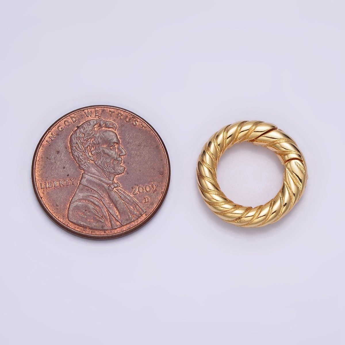 24K Gold Filled 15mm Line-Textured Round Push Spring Gate Jewelry Making Supply | Z-436