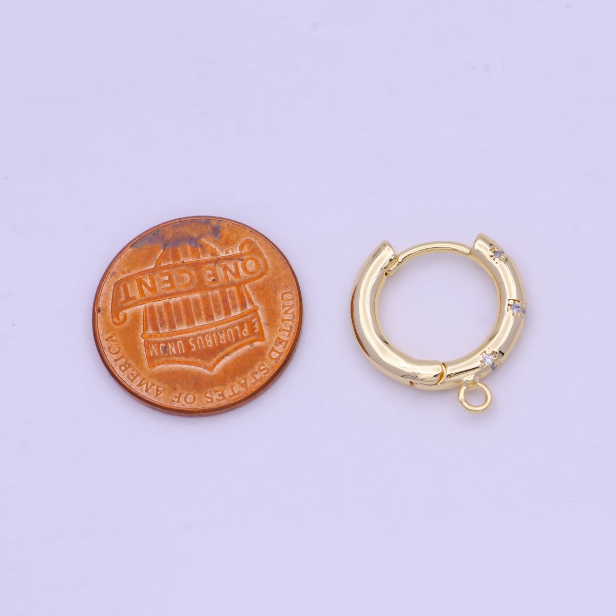 24K Gold Filled 17mm Huggie Open Loop Round Cubic Zirconia Hoop Earrings Supply L-844