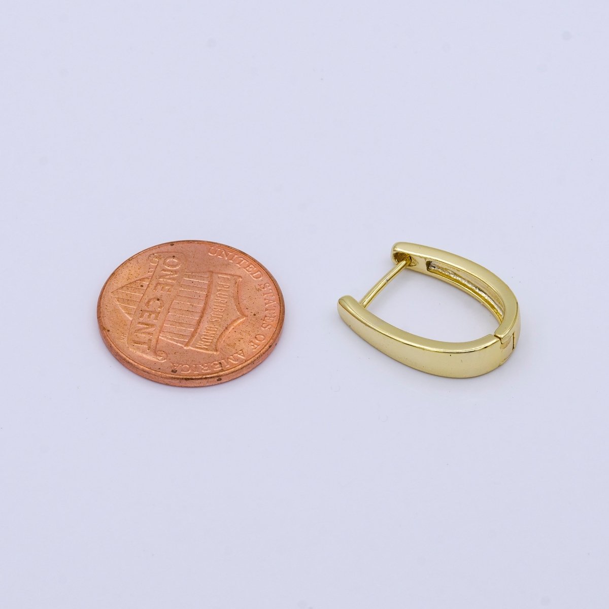24K Gold Filled 17mm U-Shaped Oblong Huggie Hoop Earrings | AB1018