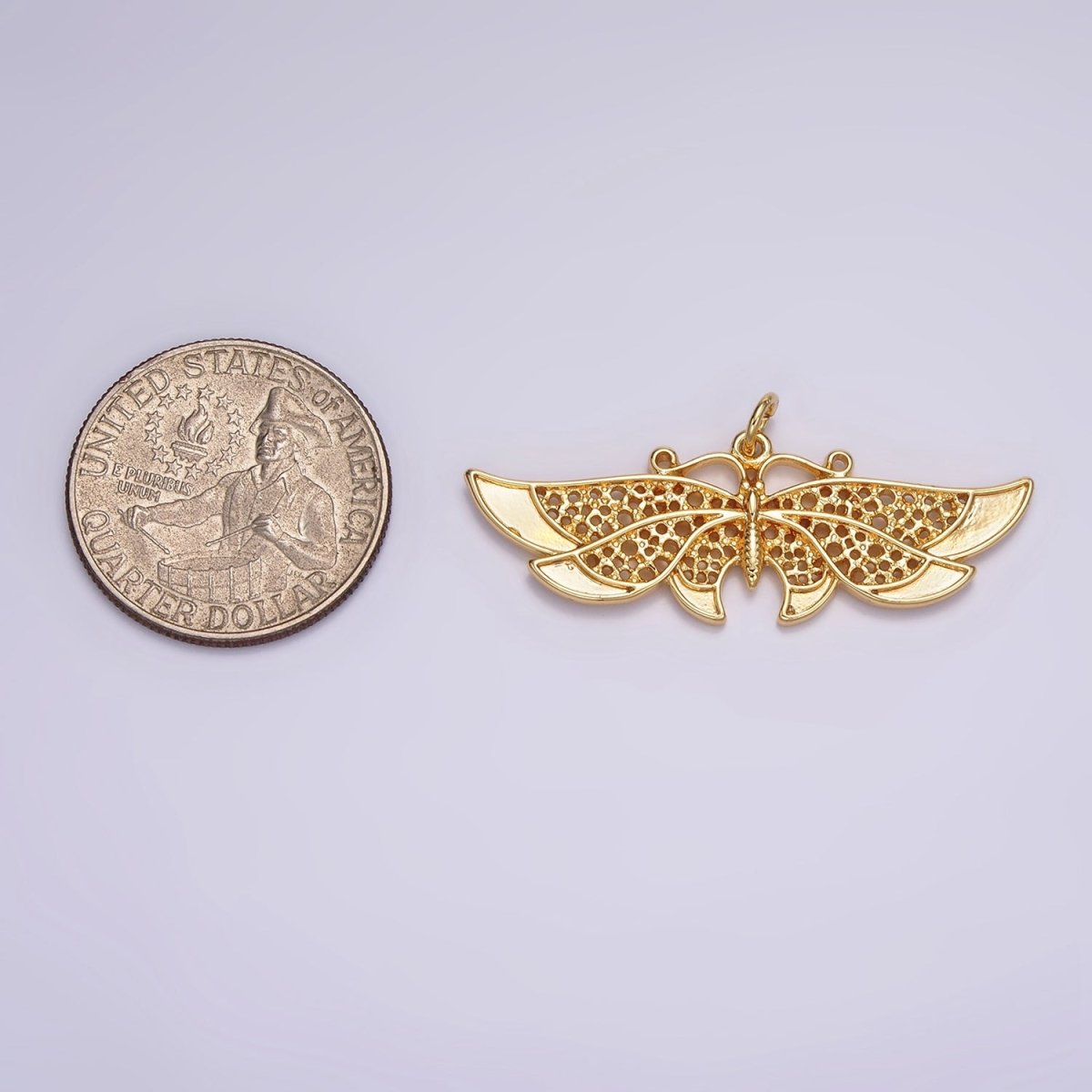 24K Gold Filled 18mm Antenna Butterfly Open Round Dotted Wings Insect Animal Charm | AC862