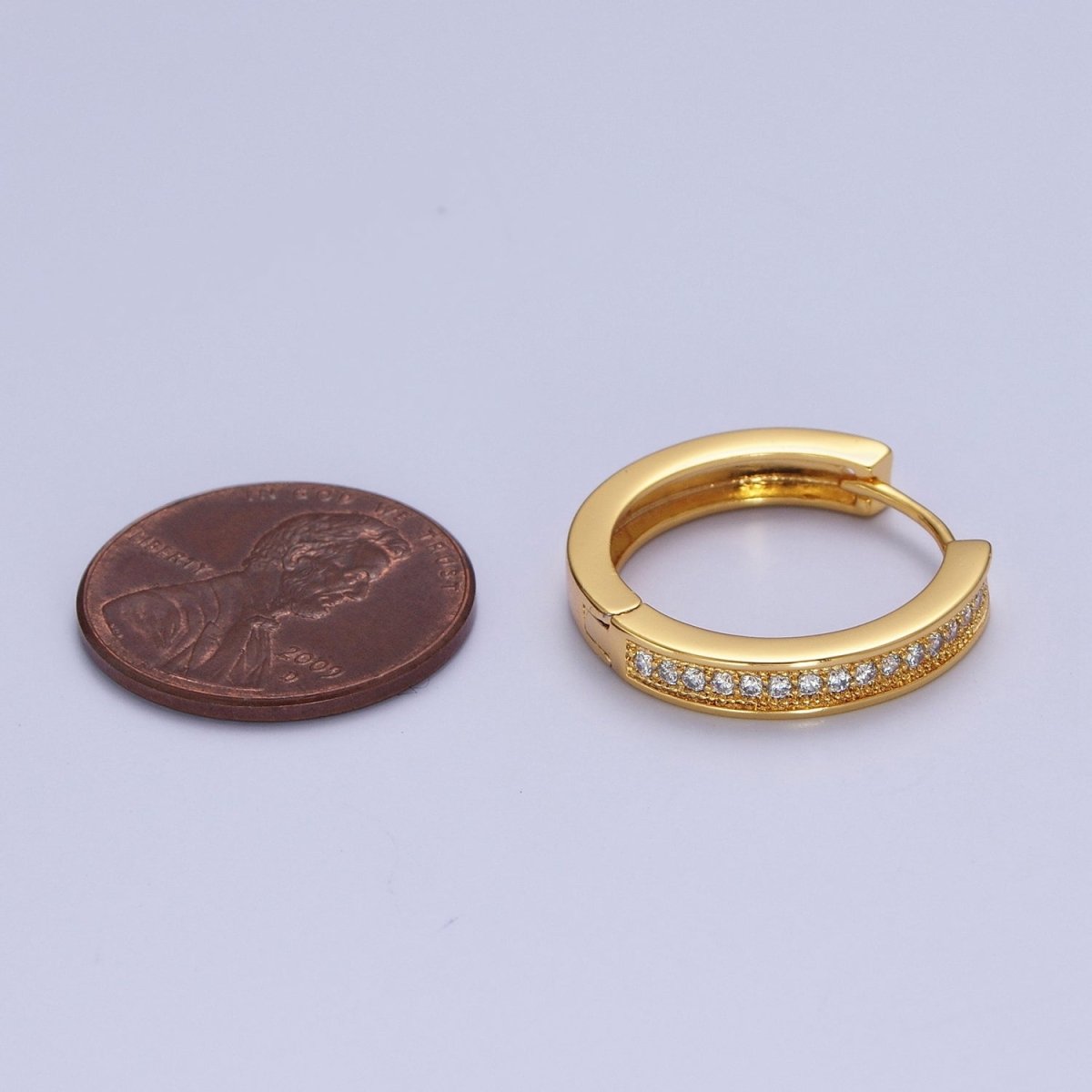 24K Gold Filled 20mm Micro Paved Cubic Zirconia Huggie Hoop Earrings | AD-563