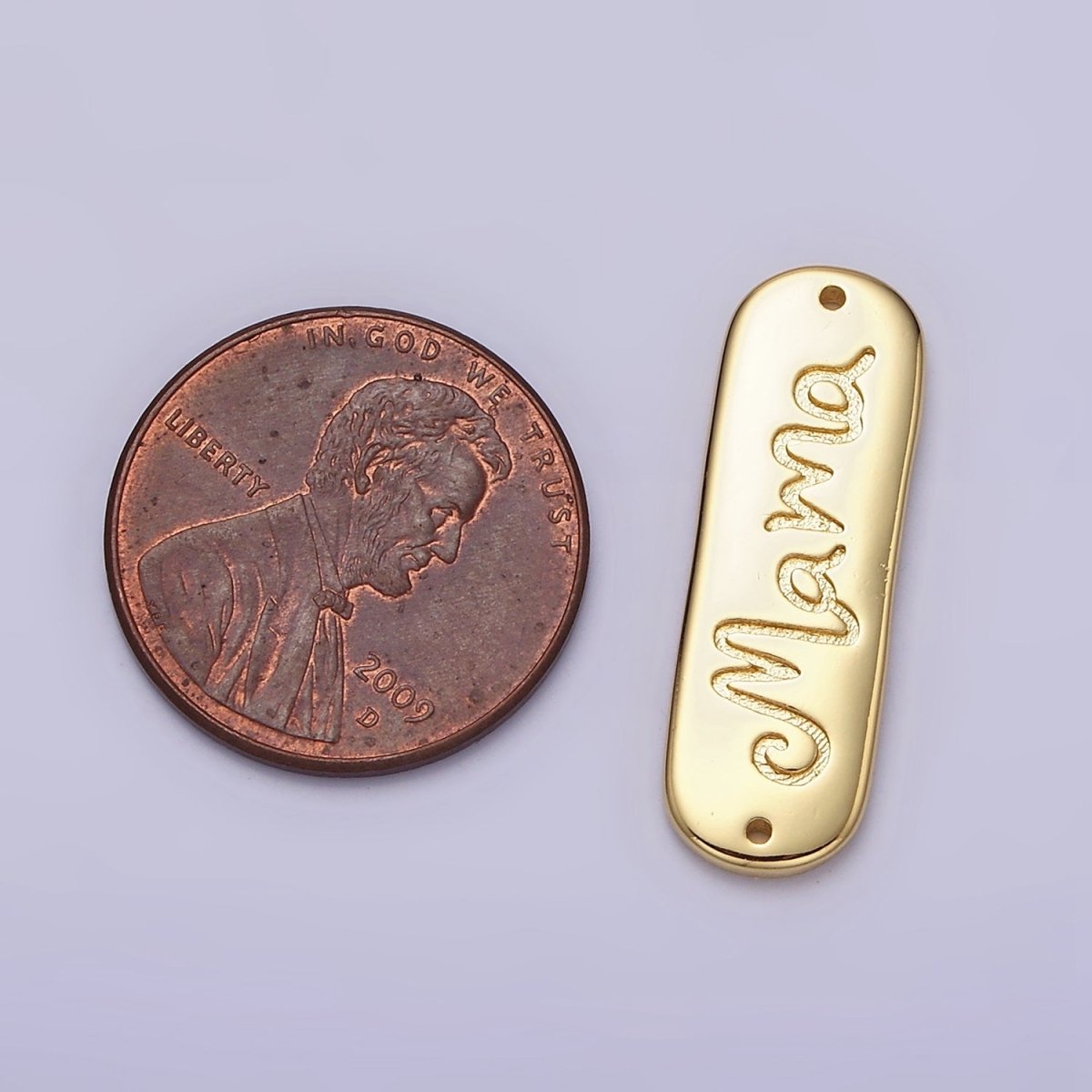24K Gold Filled 25mm "Mama" Handwritten Script Tag Connector | Y-754