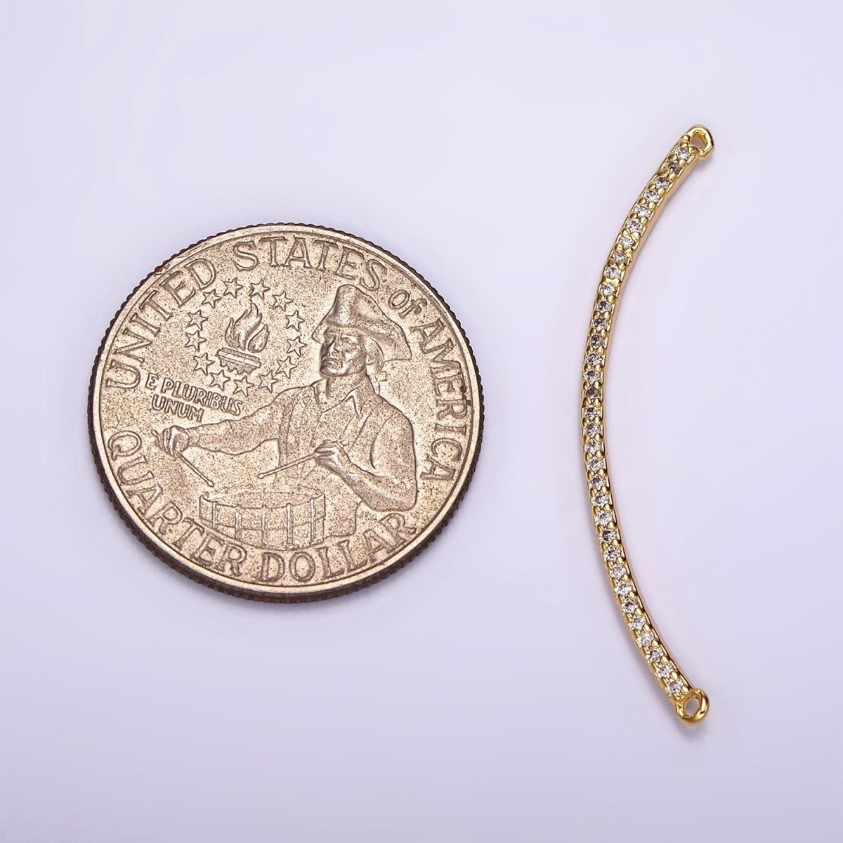 24K Gold Filled 40mm Clear Micro Paved CZ Curved Band Connector | G801
