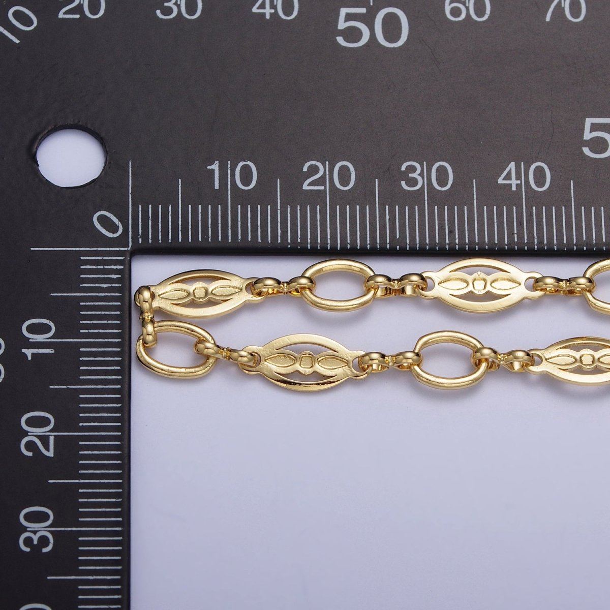 24K Gold Filled 6mm Cable Designed Outline Connector Unfinished Chain Bulk by Yard | ROLL-851 Clearance Pricing