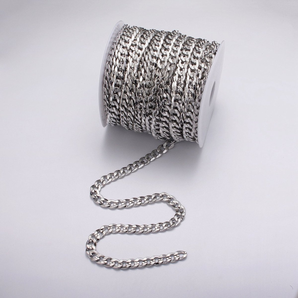 24k Gold Filled 8.5mm Unique Dotted Concave Flat Curb Unfinished Statement Chain in Gold & Silver | ROLL-1052, ROLL-1080 Clearance Pricing