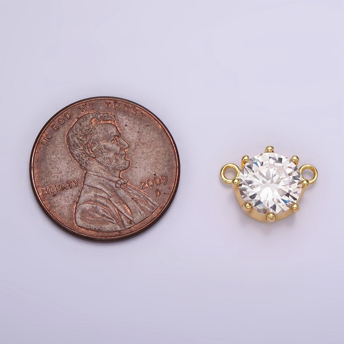 24K Gold Filled 9.5 Clear CZ Round Dotted Outline Connector | G805