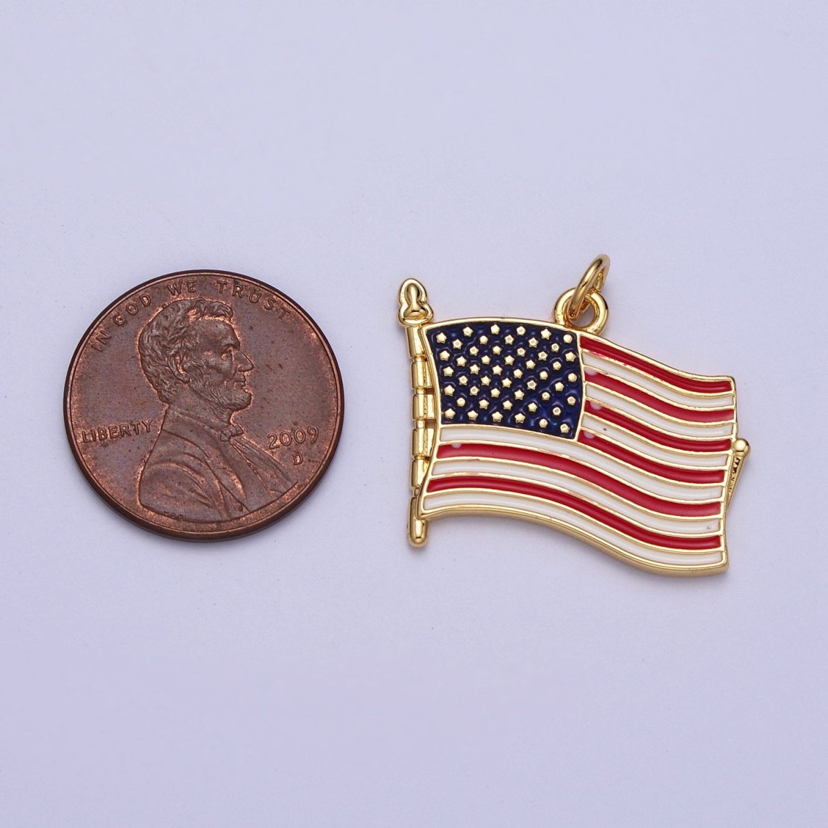 24K Gold Filled American Flag USA Independence Enamel Pendant E-436