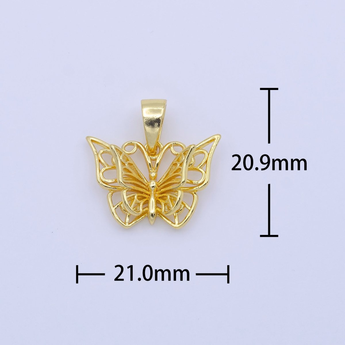 24K Gold Filled Artisan Mariposa Butterfly 21mm Wire Minimalist Pendant | AA755