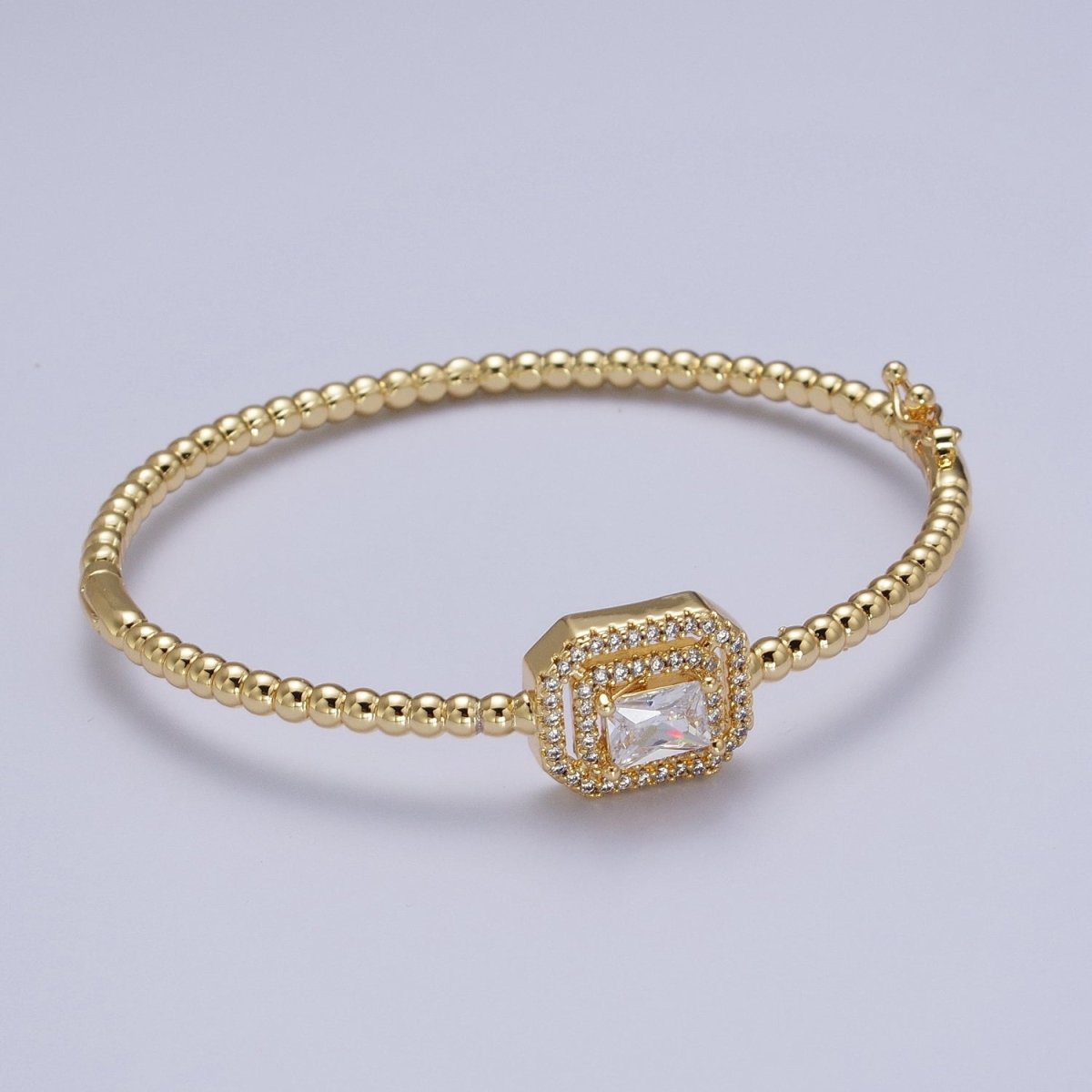 24K Gold Filled Baguette Cubic Zirconia Beaded Bangle Bracelet | WA-1414 - WA-1417 Clearance Pricing