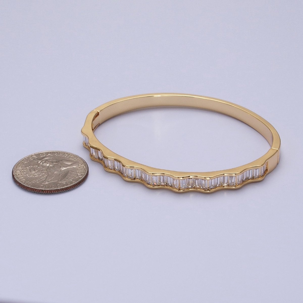 24k Gold Filled Baguette Geometric Wavy Silver / Gold Bangle Bracelet | WA-1299 WA-1346 WA-1347 Clearance Pricing