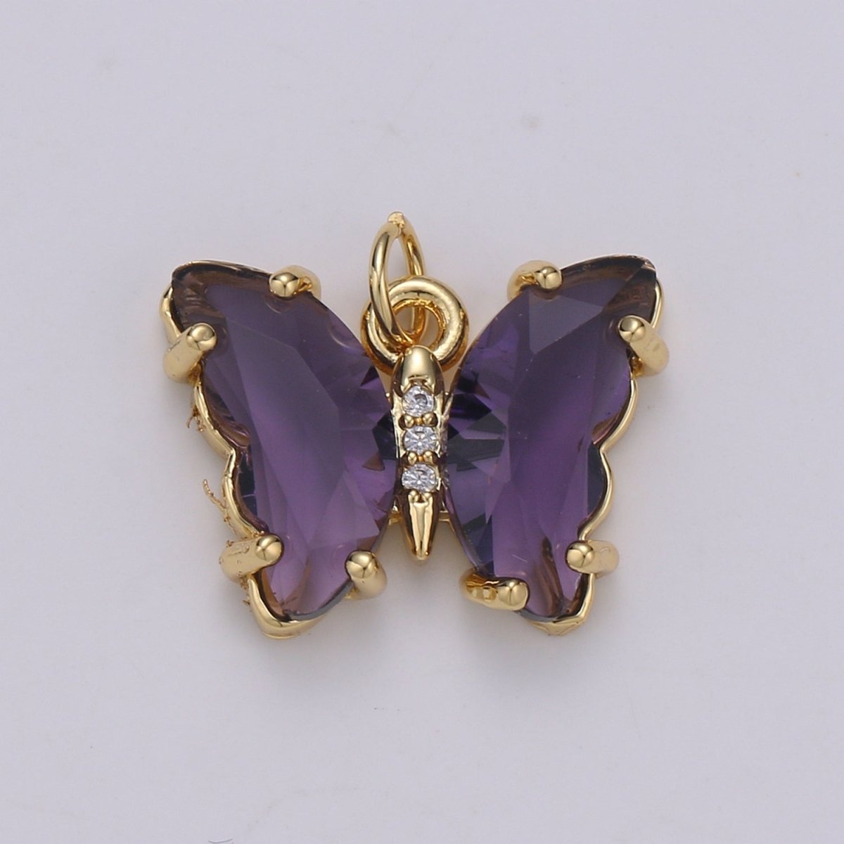 24K Gold Filled Blue, Green, Lavender, Purple Acrylic Micro Paved CZ Butterfly Mariposa Charm | M-377 - M-380