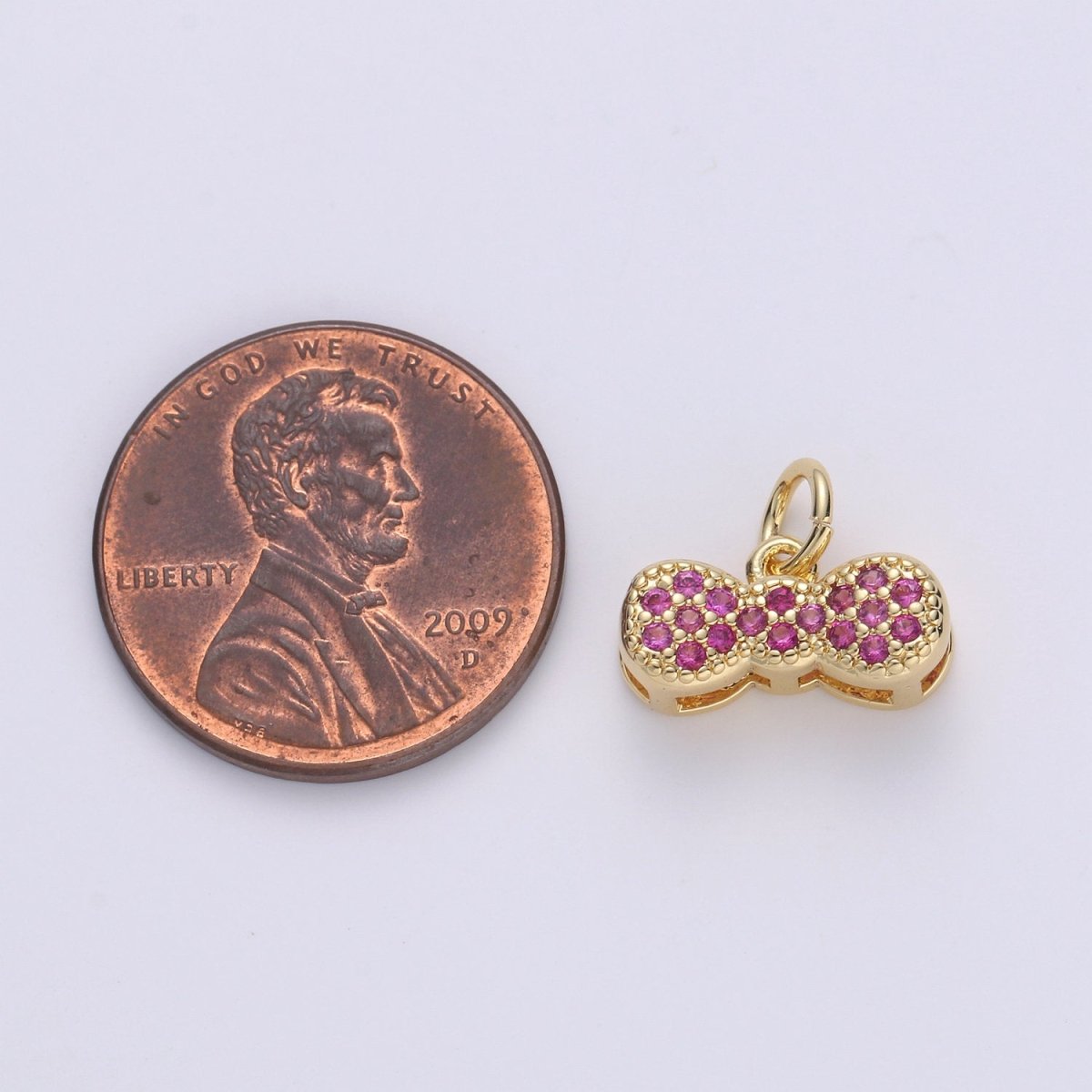 24k Gold Filled Bow Charms, Cz Bracelet Charm, Fuschia Micro Pave Bow, Mini Bow Pendant,Cubic Zirconia Charm, gf Charm D-538