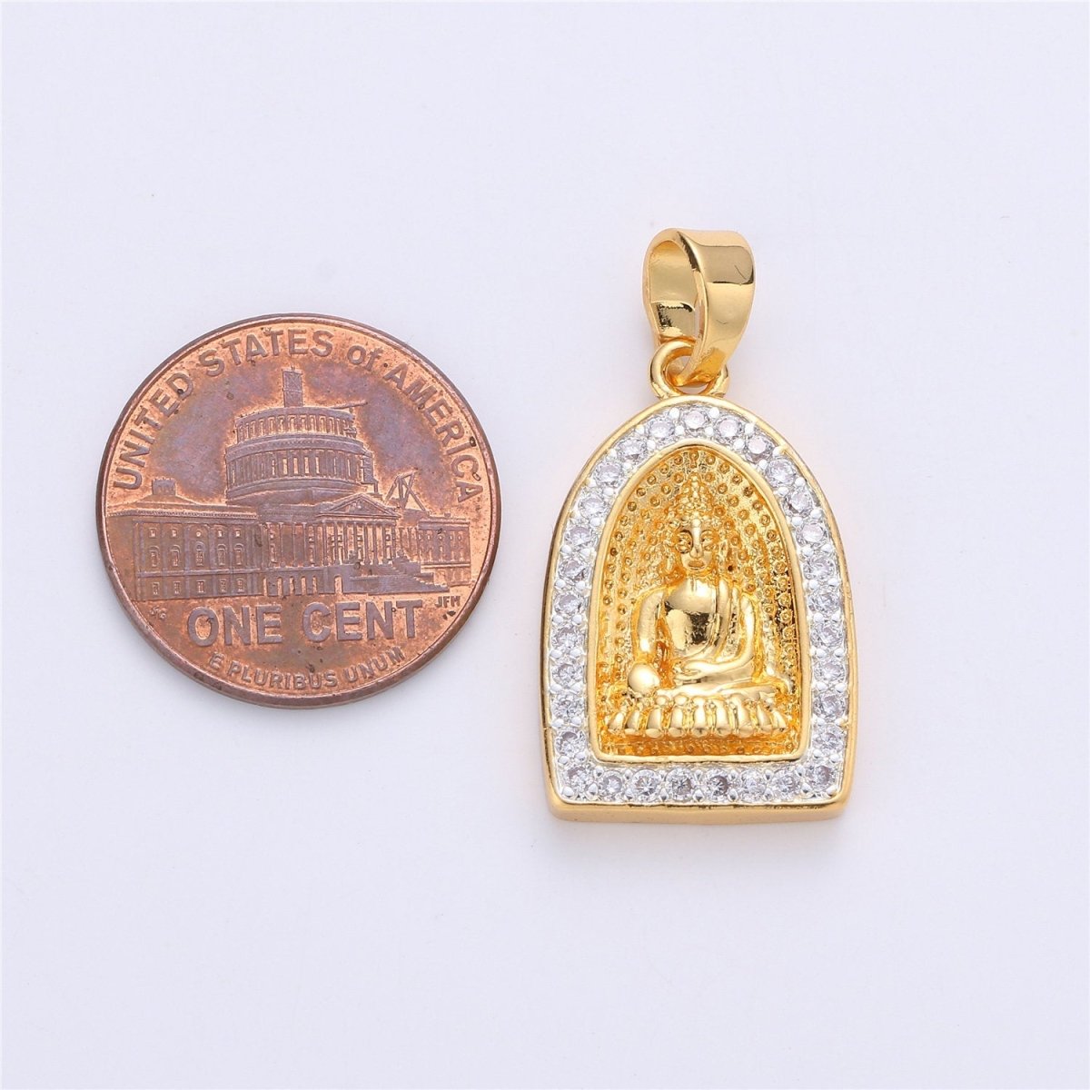 24K Gold Filled Buddha Pendant Micro Pave Meditate Buddha Charm Religious Jewelry Making Supply Yoga Jewelry I-182