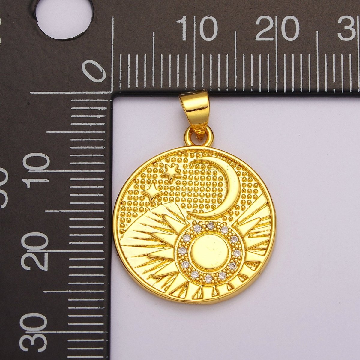 24K Gold Filled Celestial Charm, Round Sun Moon Stars Charm Pendant Celestial Medallion Charm for Necklace Bracelet Component N-1391