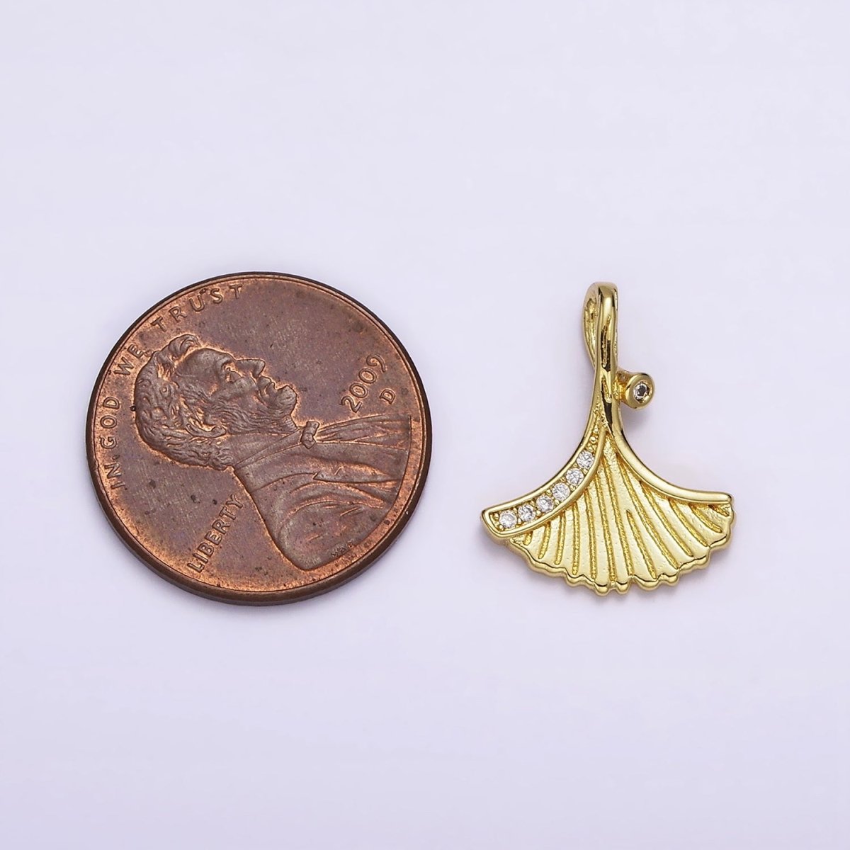 24K Gold Filled Clam Sea Shell Micro Paved CZ Lined Charm | AC1426