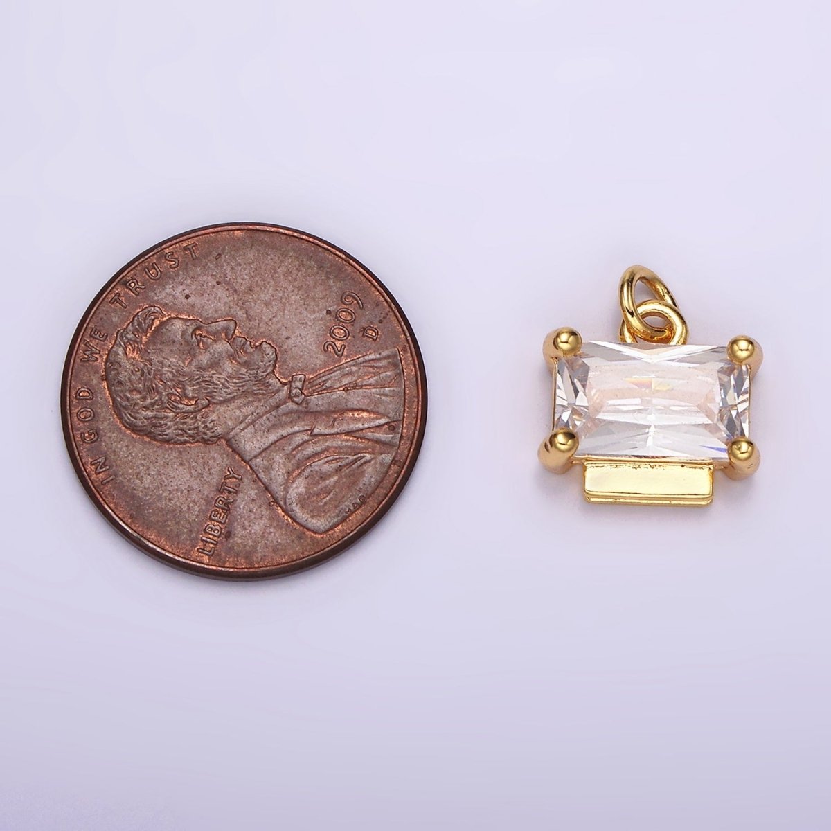 24K Gold Filled Clear CZ Baguette Bar Bezel Add-On Charm | AC876
