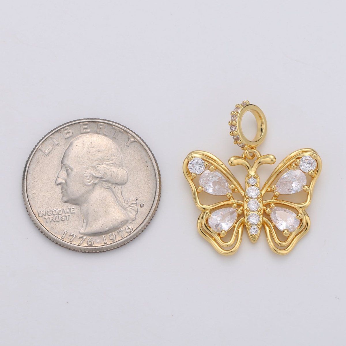 24K Gold Filled Clear CZ Butterfly Mariposa Micro Paved Bail Pendant | I659