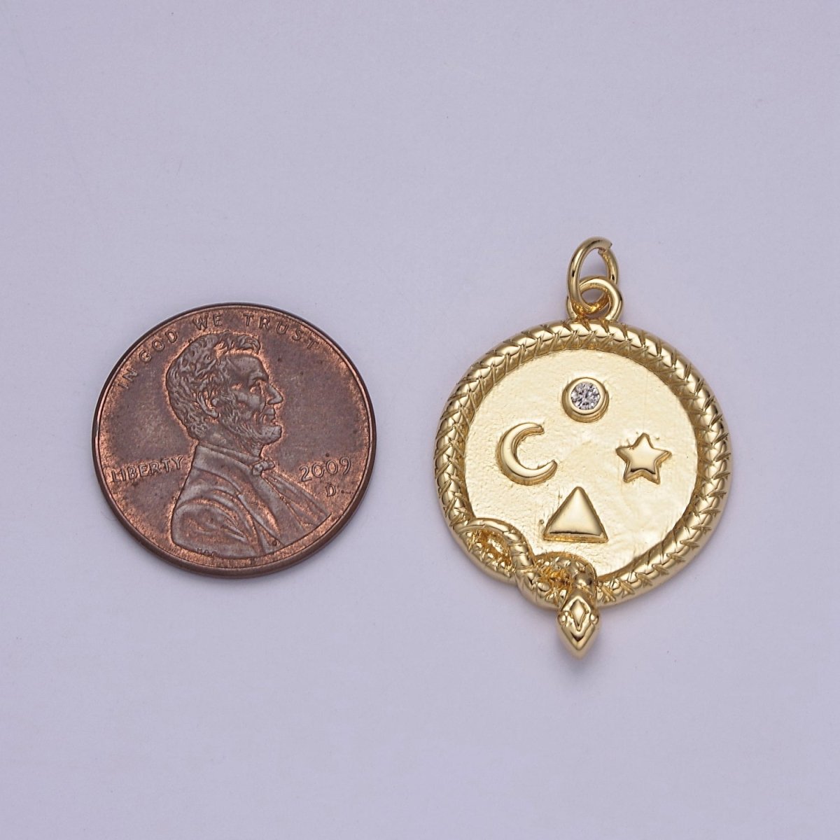 24K Gold Filled Clear CZ Snake Serpent Celestial Star Moon Triangle Round Charm | N836