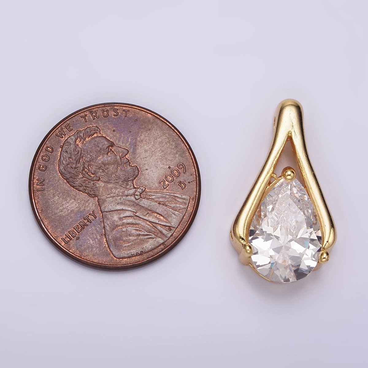 24K Gold Filled Clear CZ Teardrop Open Curved Bail Pendant | N1940