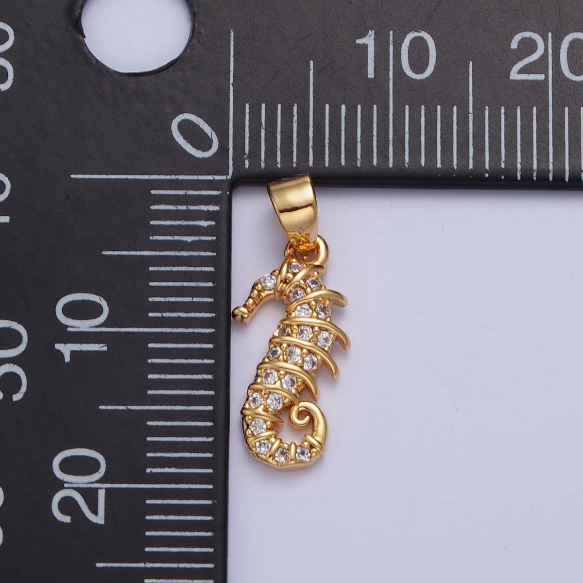 24K Gold Filled Clear Micro Pave Cubic Zirconia Seahorse Ocean wildlife for Jewelry Making X-452