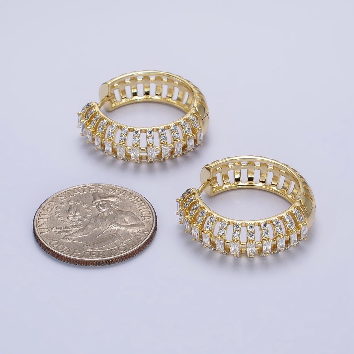 24K Gold Filled Clear Micro Paved Bar 25mm Hoop Earrings | AB337