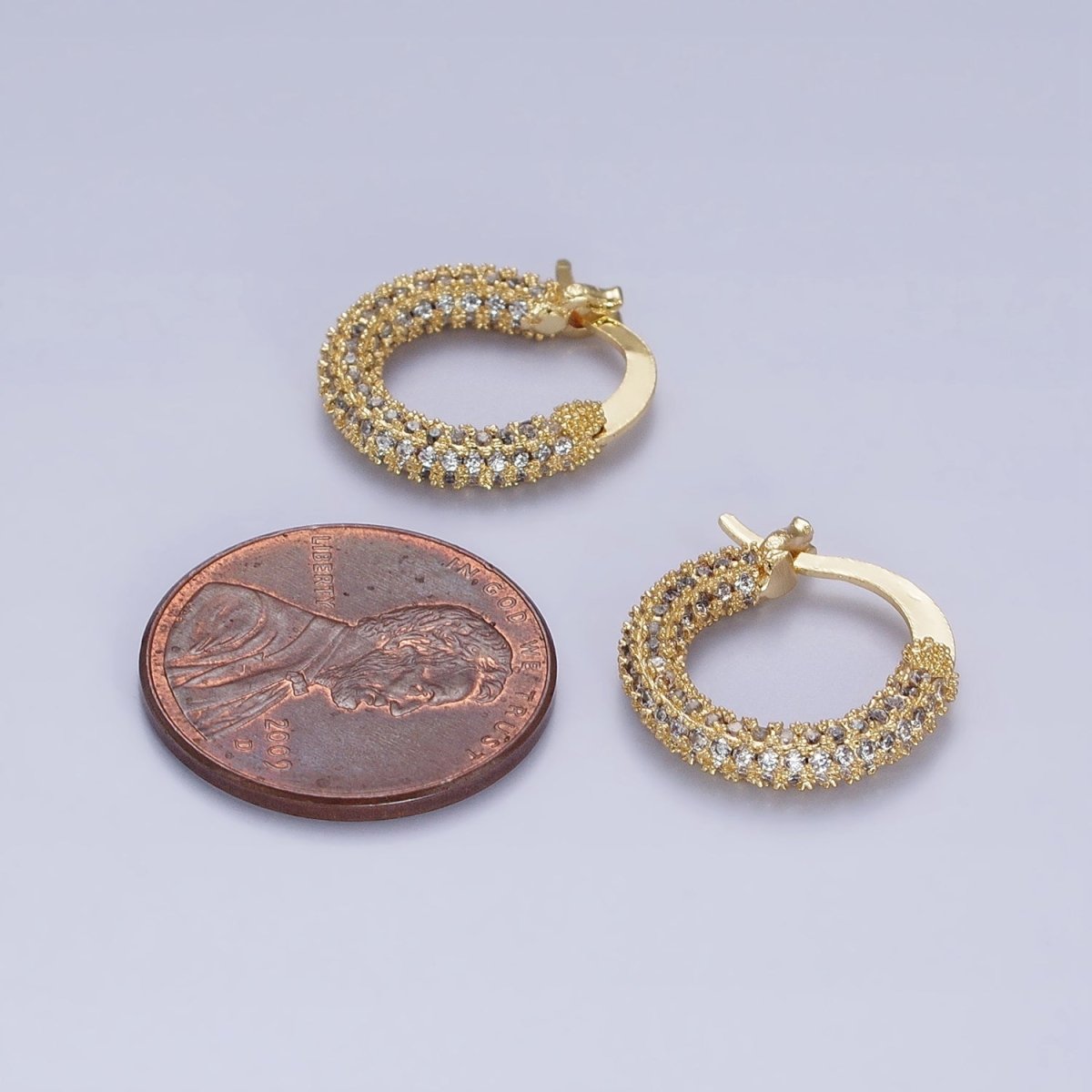 24K Gold Filled Clear Micro Paved CZ 15.5mm Hoop Latch Earrings | AB383