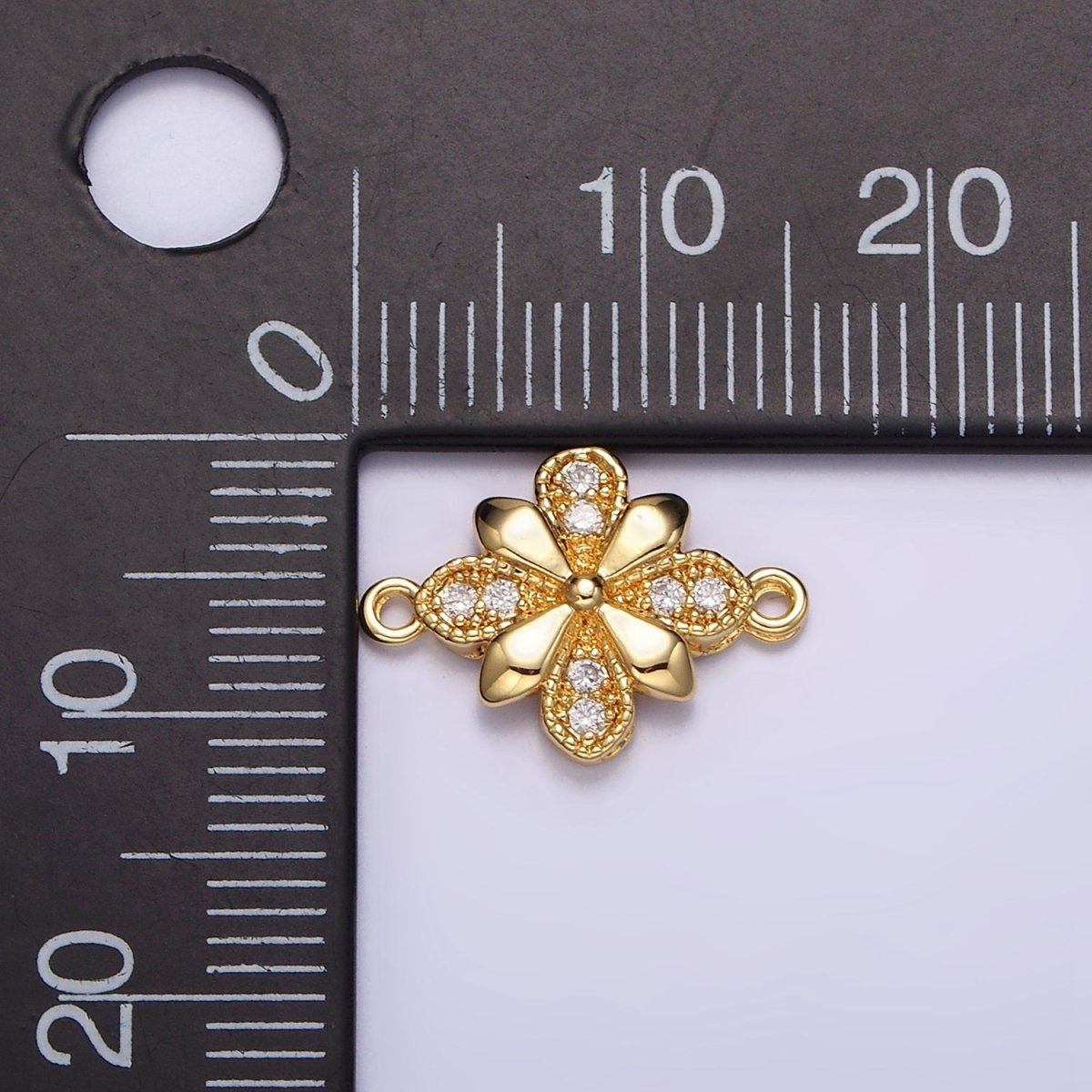 24K Gold Filled Clear Micro Paved Quatrefoil Flower Connector | Y-780